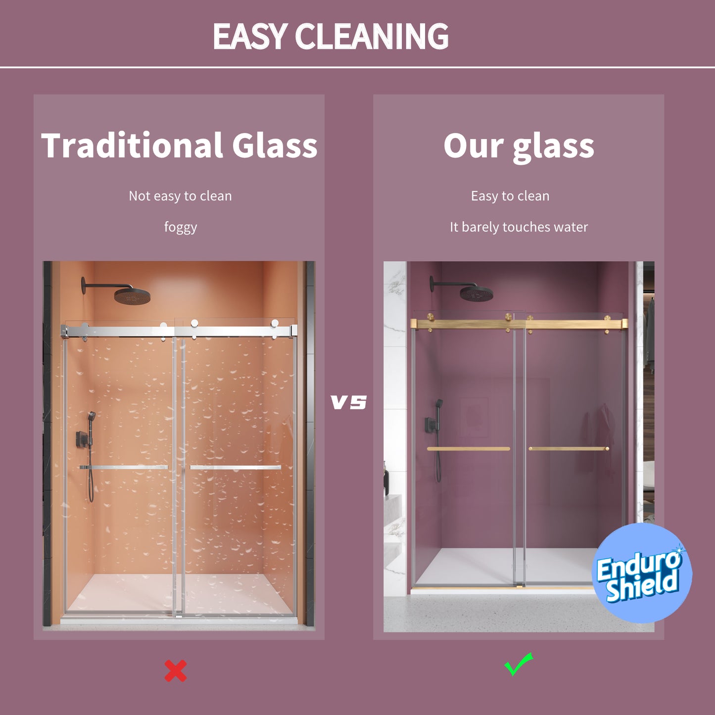 Double Sliding Frameless Shower Door with Clear 3/8 in. Glass