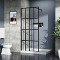 Black aluminum shower screen panel with tempered glass — image 1