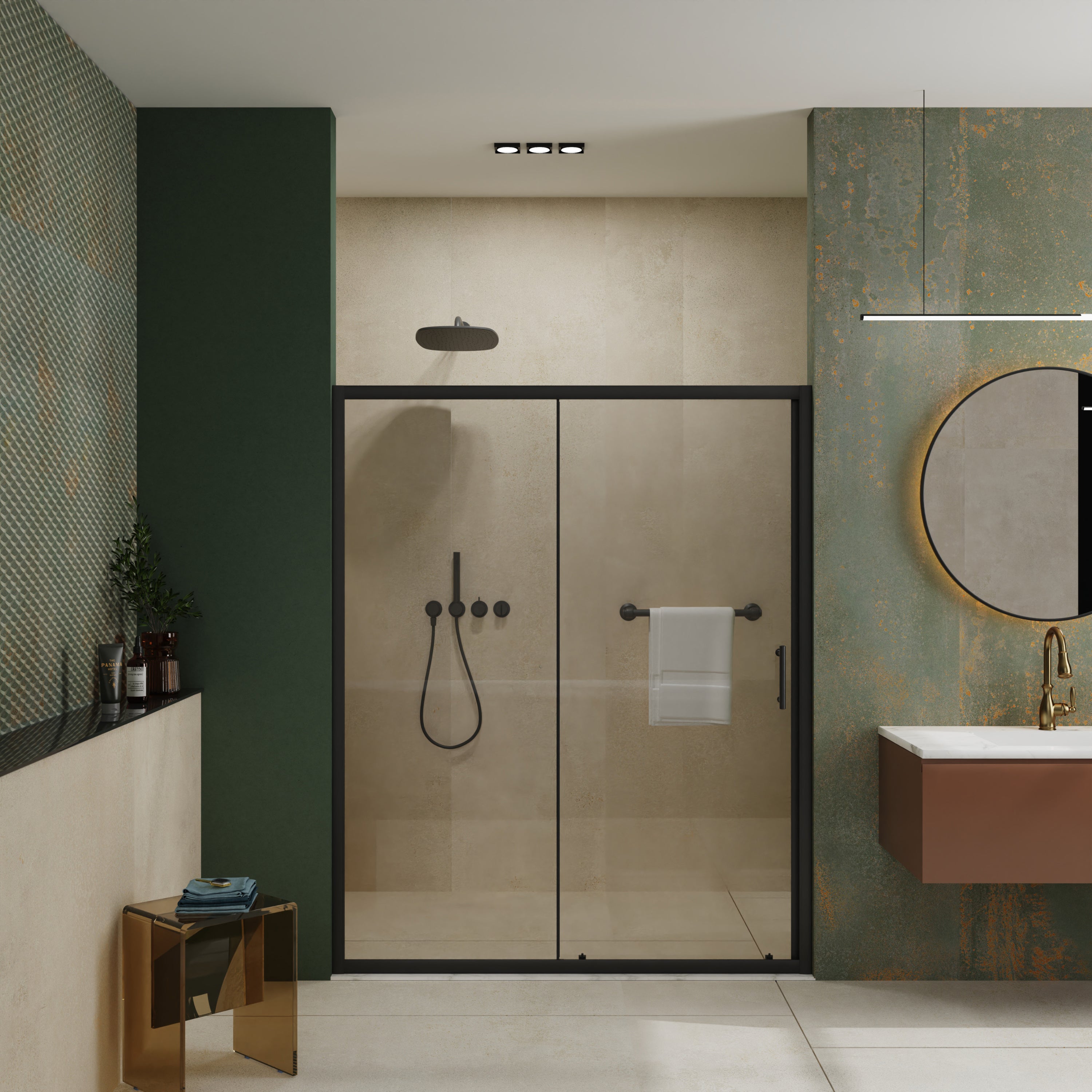 Matte black single-sliding shower door, 48 in. × 72 in., tempered glass — image 2