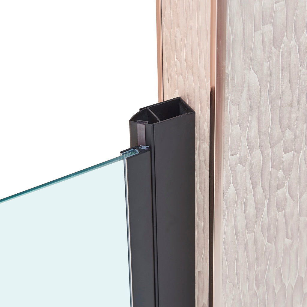 KZG 32–33.5 in. pivot swing shower door in matte black aluminum with tempered clear glass — image 4