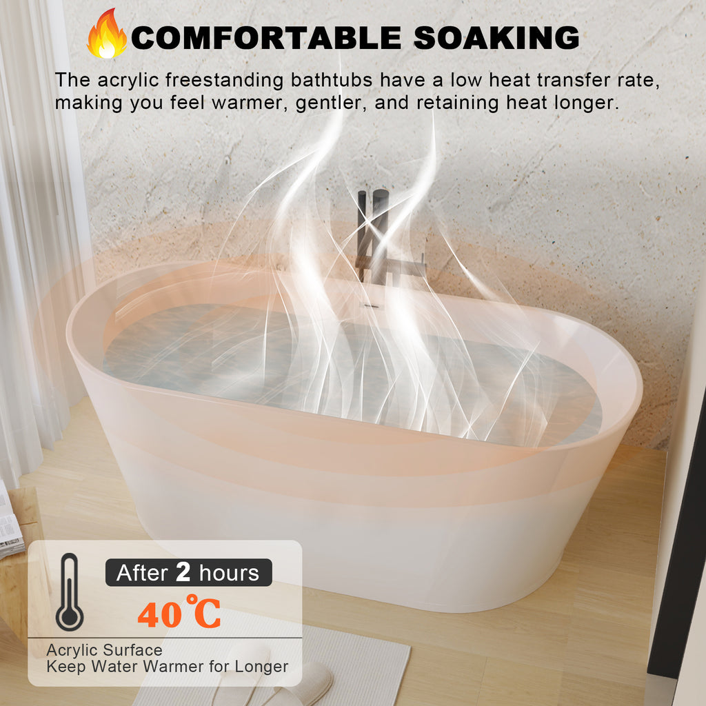 KZG 59 in. glossy white acrylic freestanding soaking tub with chrome drain — image 7