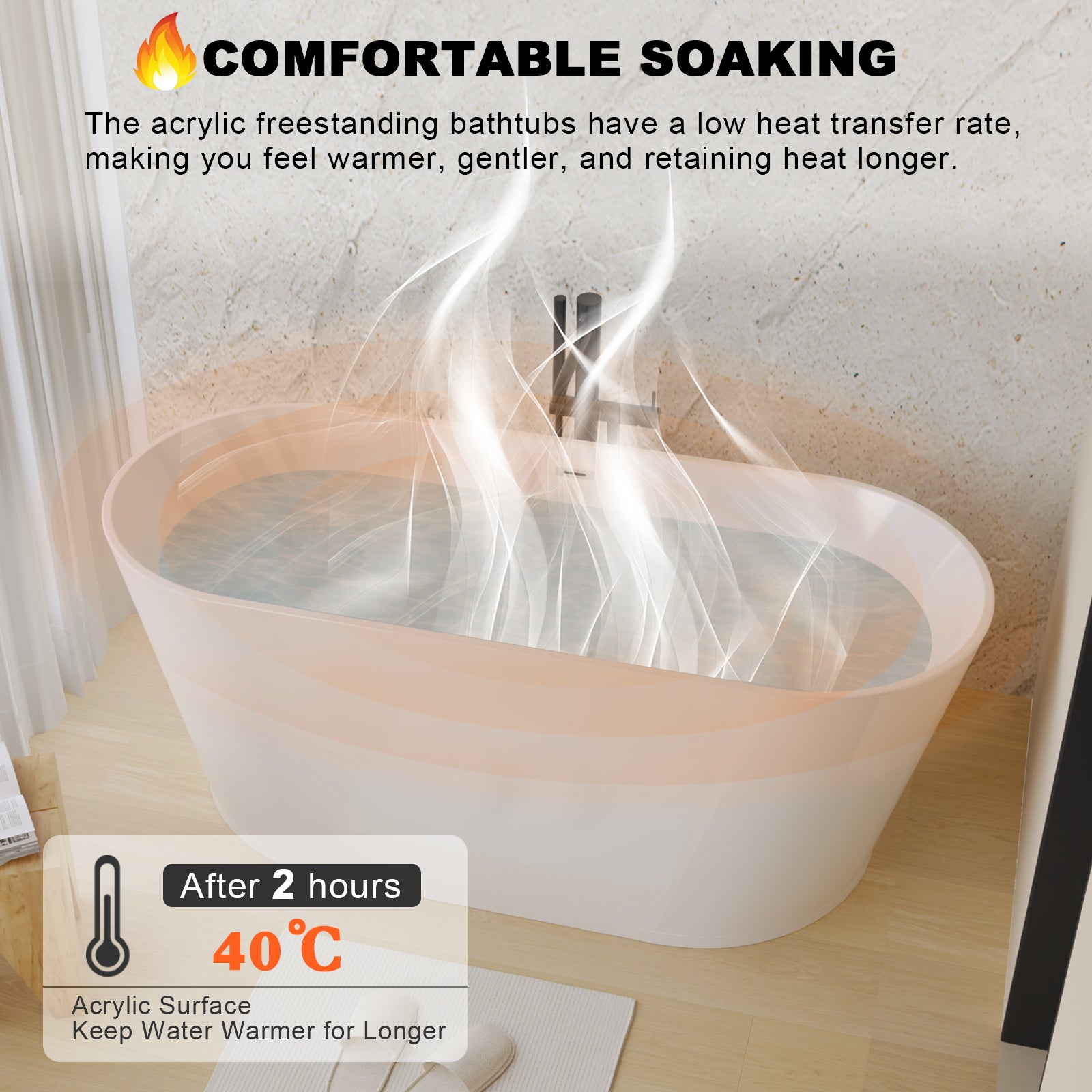 KZG 67-inch glossy white acrylic freestanding soaking bathtub with chrome toe-tap drain — image 5