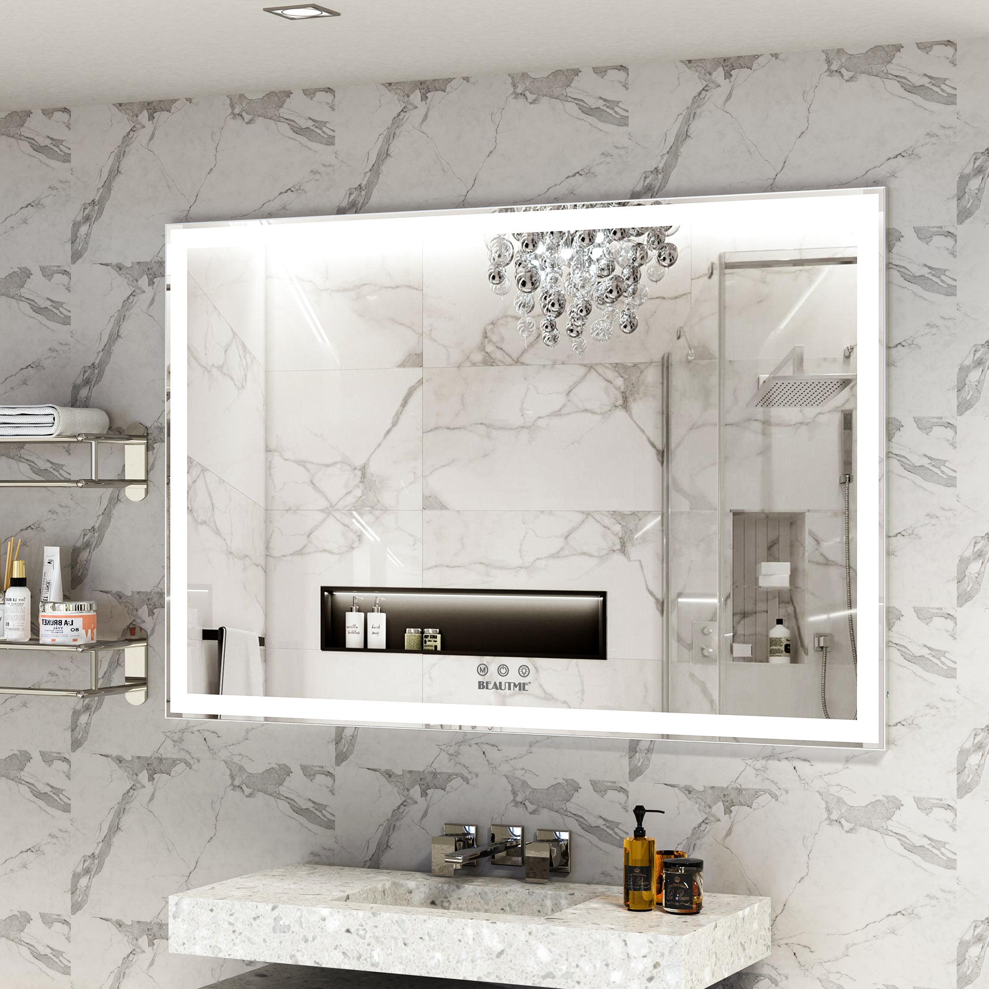 KZG 60 x 40 in. oversized LED bathroom mirror with aluminum frame and 3 color modes — image 2
