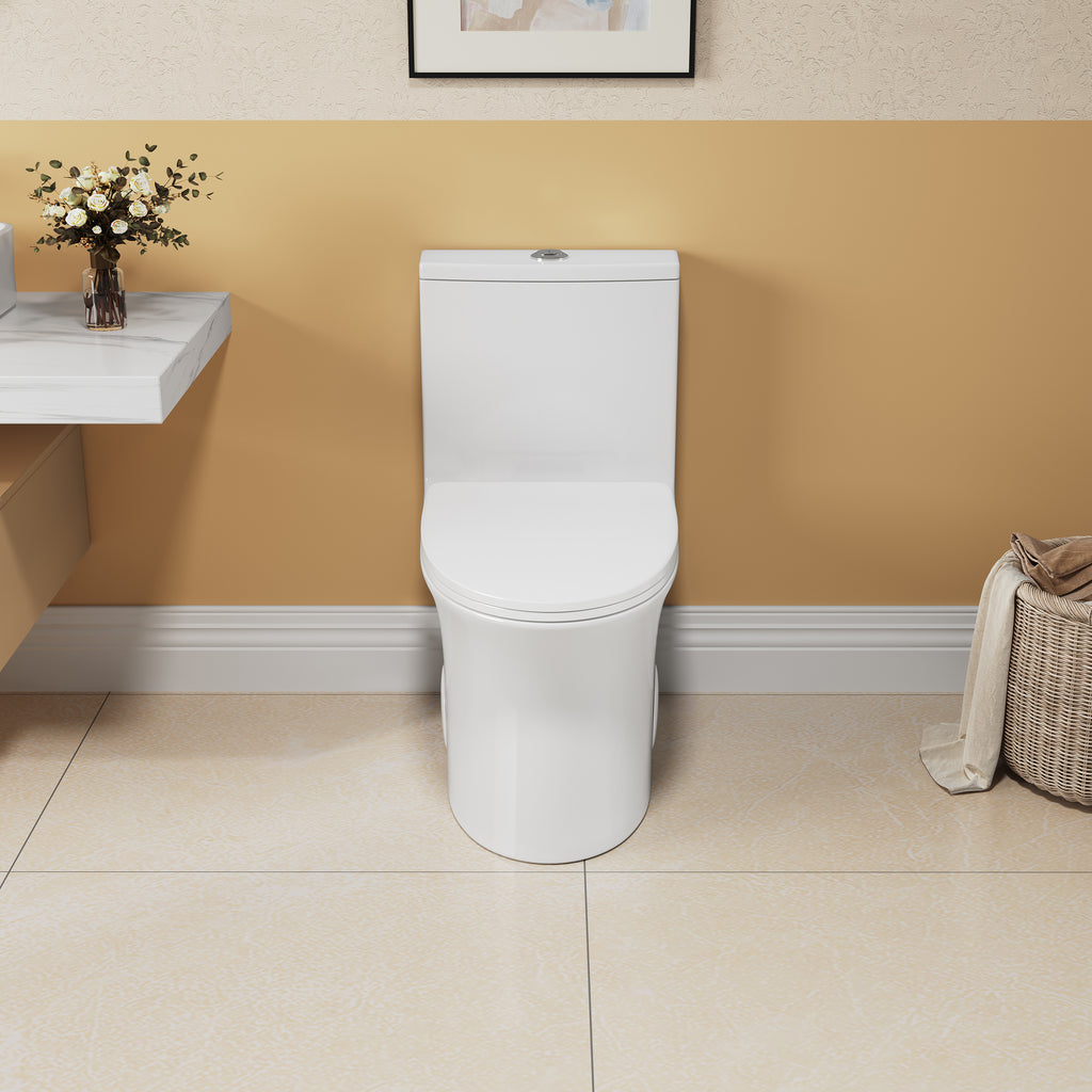 KZG elongated comfort height one-piece white ceramic toilet with soft close seat — image 2