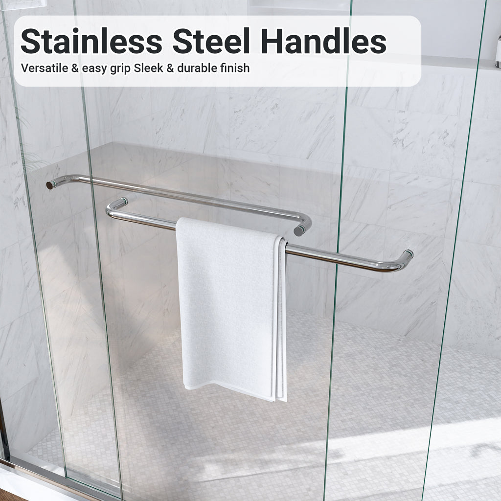 KZG 56–60 in. semi-frameless double sliding shower door with chrome finish and tempered glass — image 6