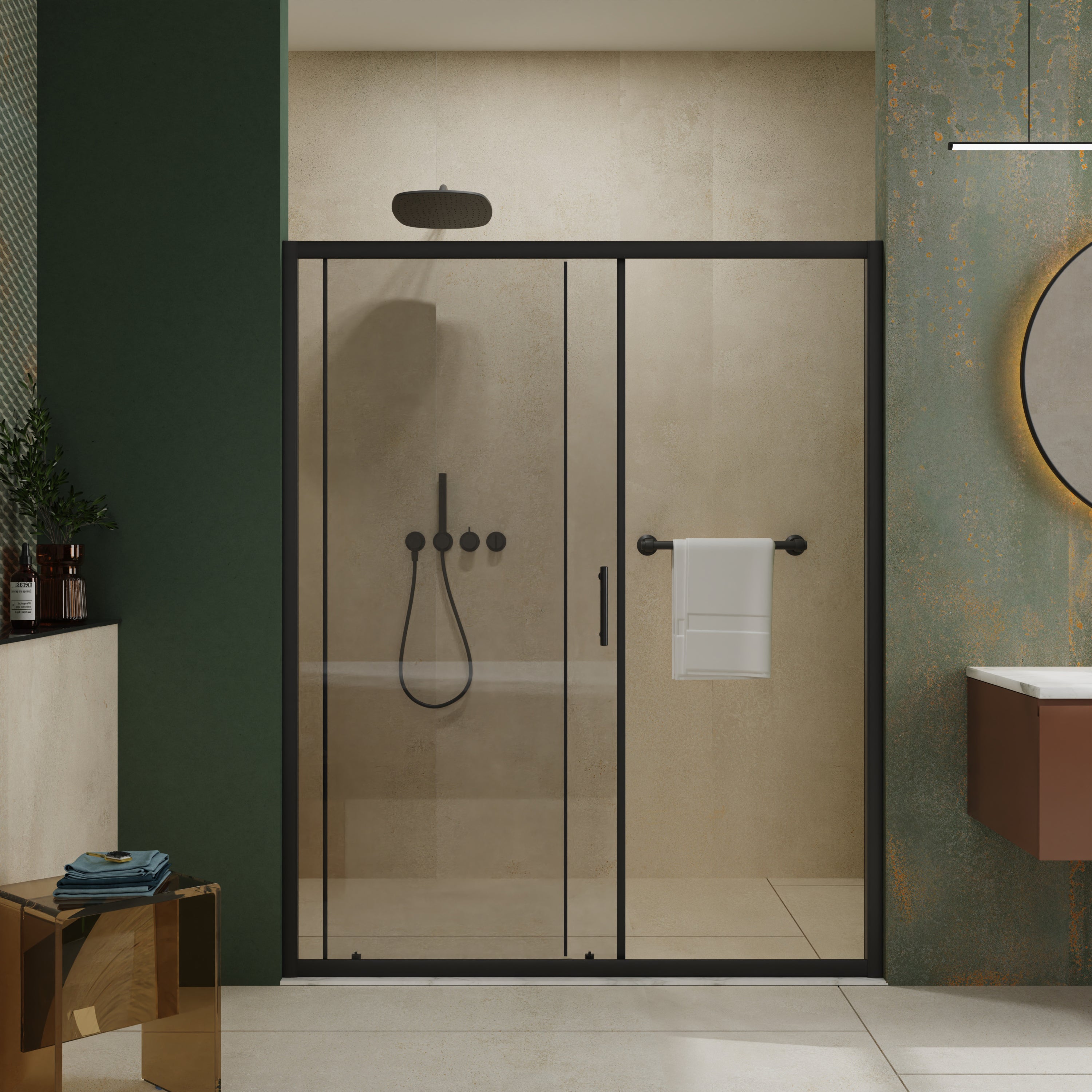 Matte black sliding shower door — 60 in. width, 72 in. height — image 2