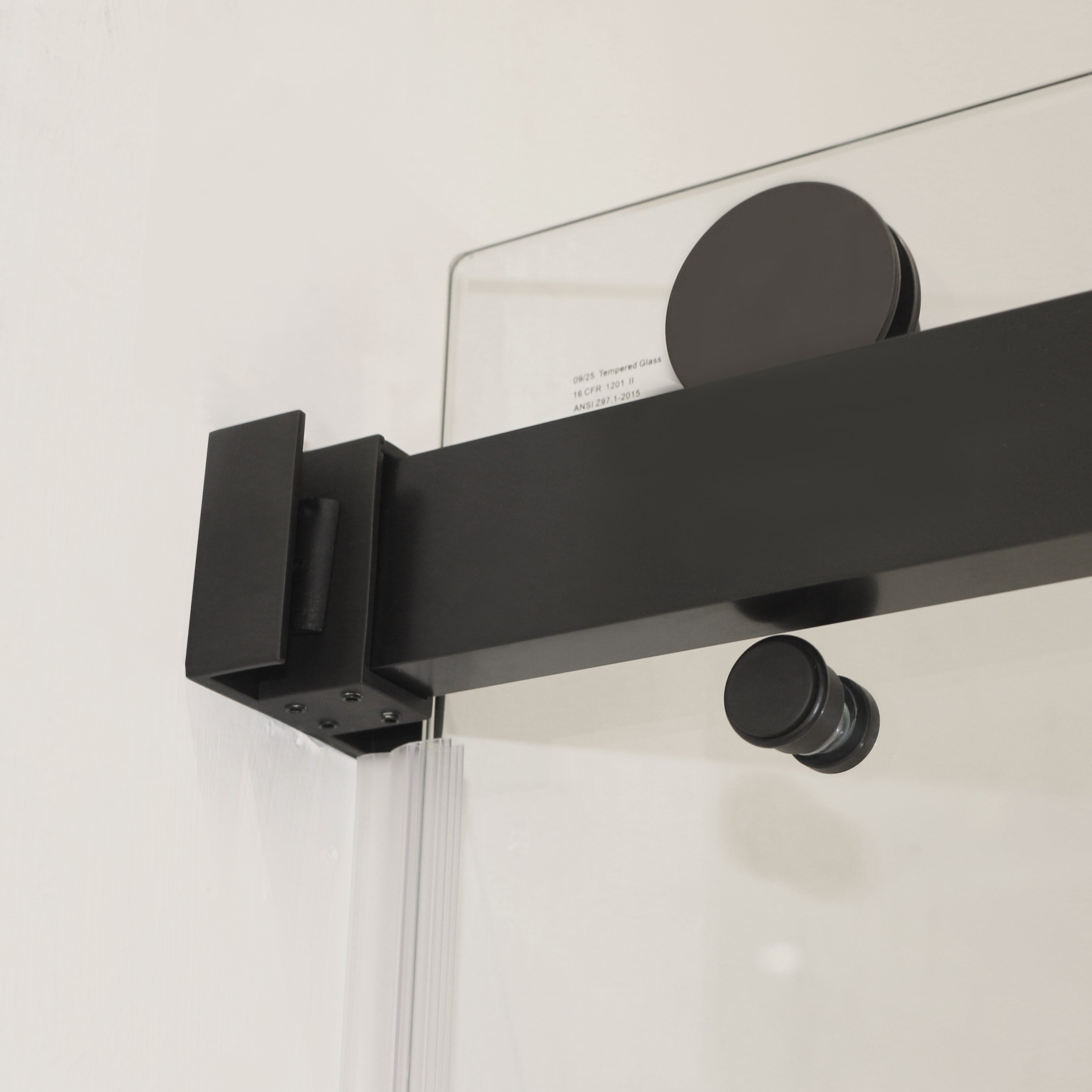 KZG 55-59 inch frameless double sliding shower door in matte black with tempered glass — image 5