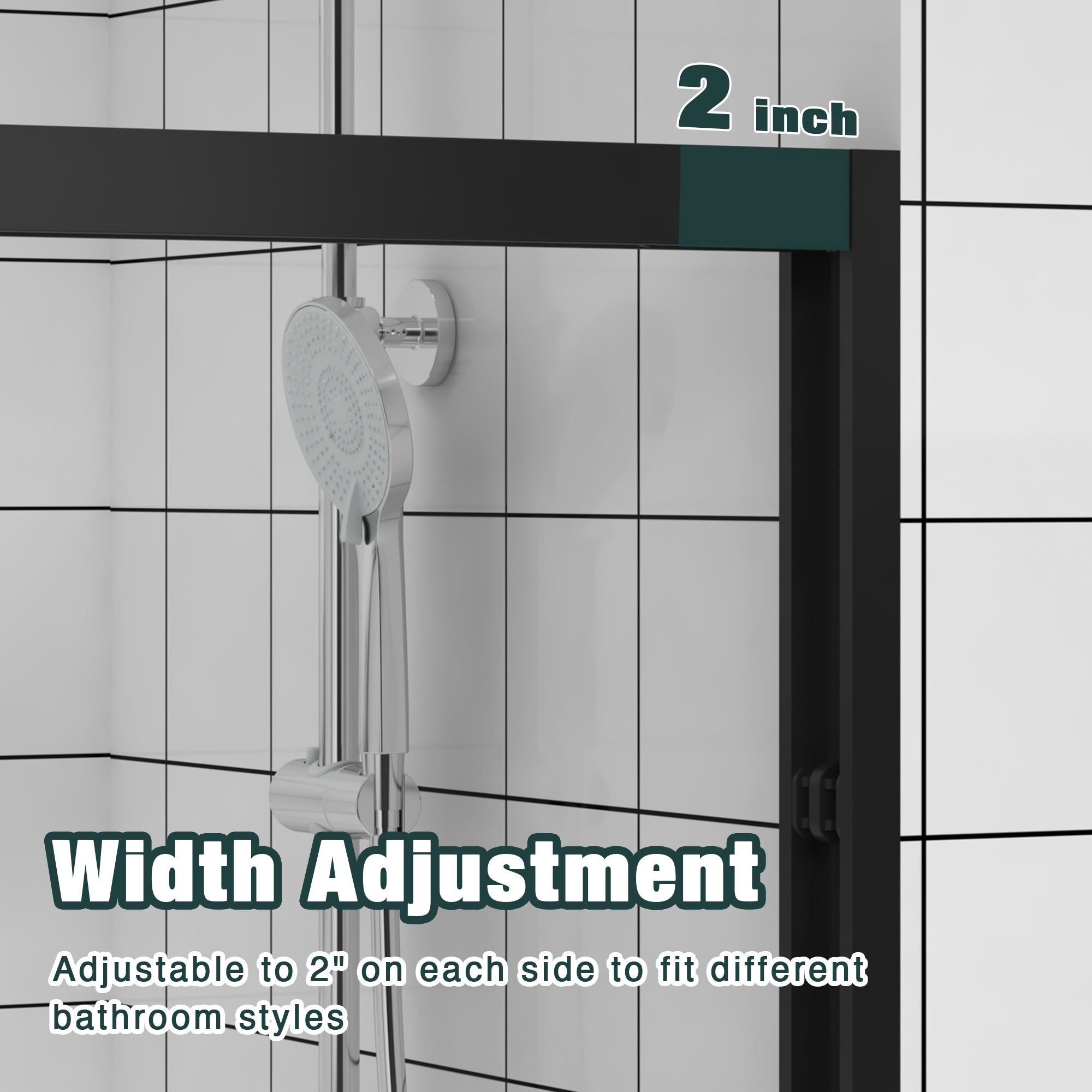 KZG 48-inch matte black bypass sliding shower door with clear tempered glass — image 5