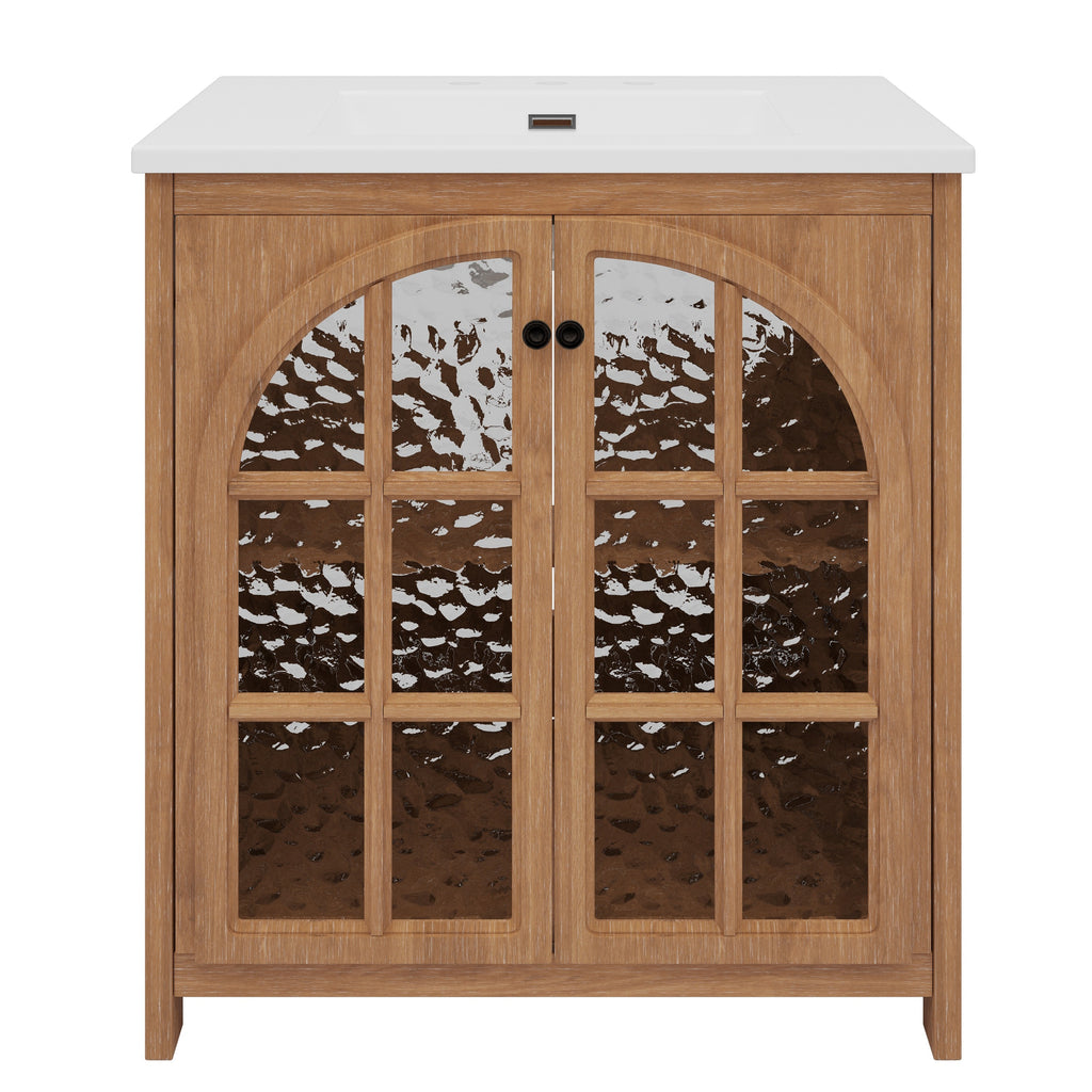 KZG 31 inch vintage rustic bathroom vanity with ceramic sink in antique natural finish — image 1