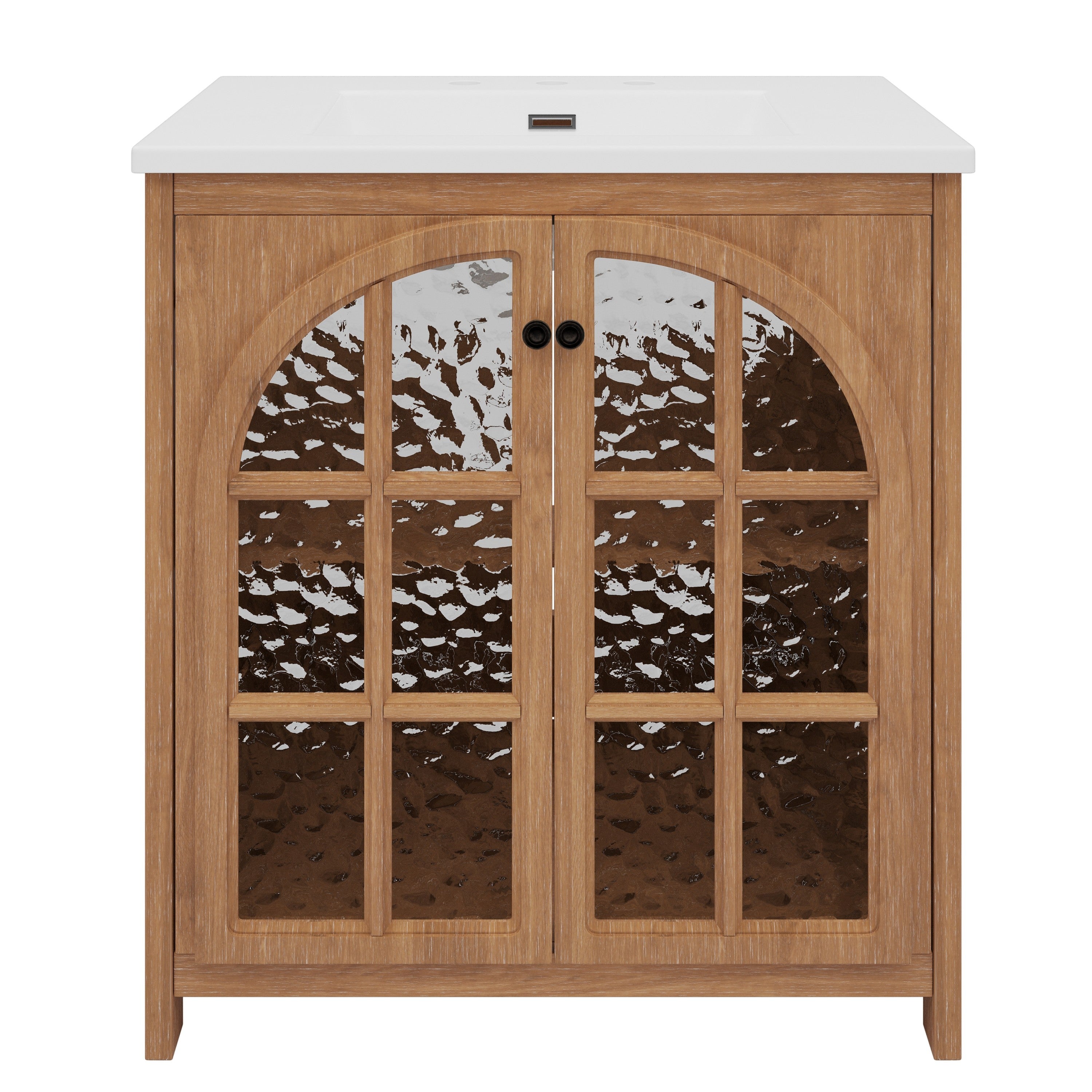KZG 31 inch vintage rustic bathroom vanity with ceramic sink in antique natural finish — image 1