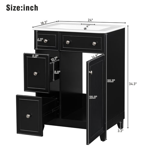 KZG 24-inch black transitional bathroom vanity cabinet with ceramic sink — image 3