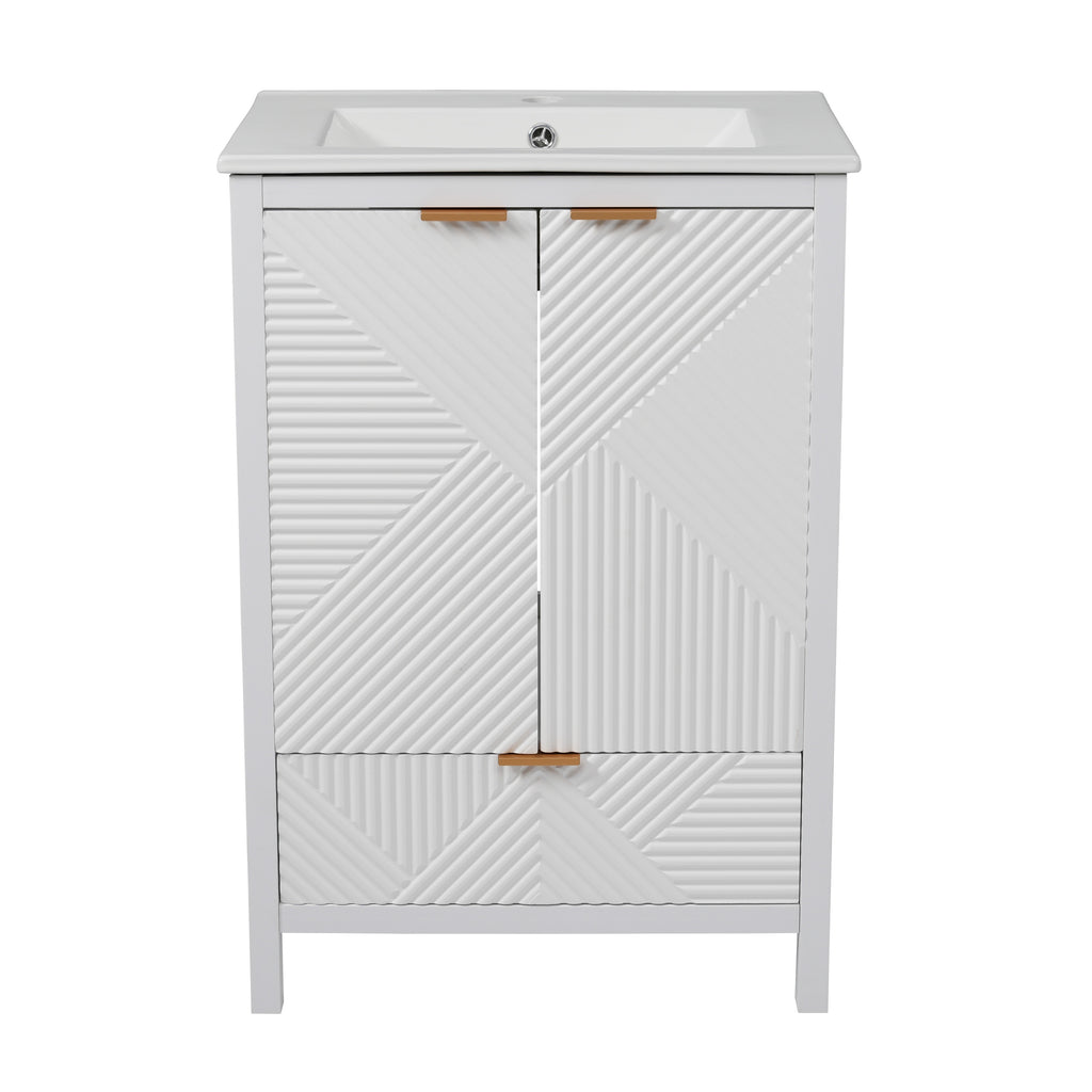 KZG 24-inch modern white bathroom vanity with ceramic undermount sink and soft-close drawer — image 1