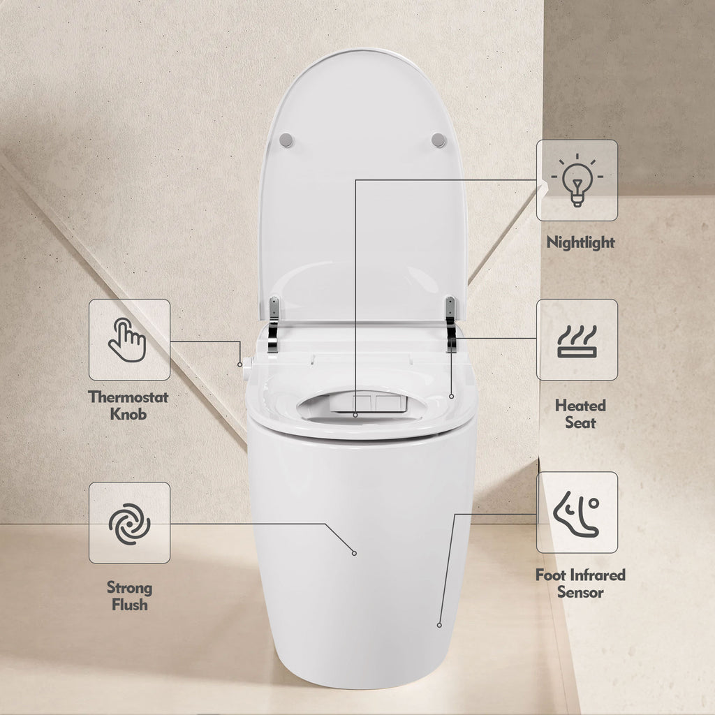 KZG one-piece smart toilet with heated seat and foot sensor in white ceramic — image 2