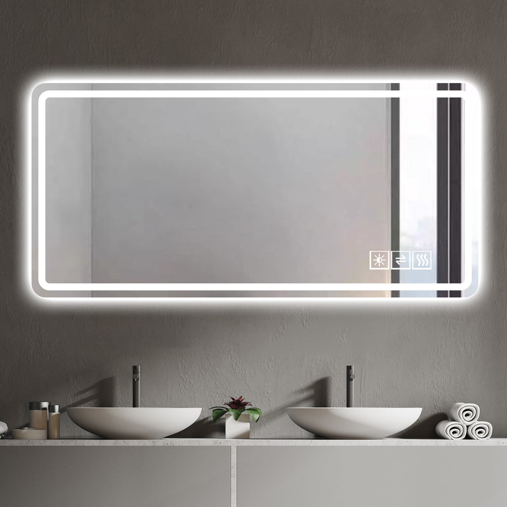 KZG 28x60 inch LED dimmable vanity mirror with anti-fog tempered glass in silver — image 5