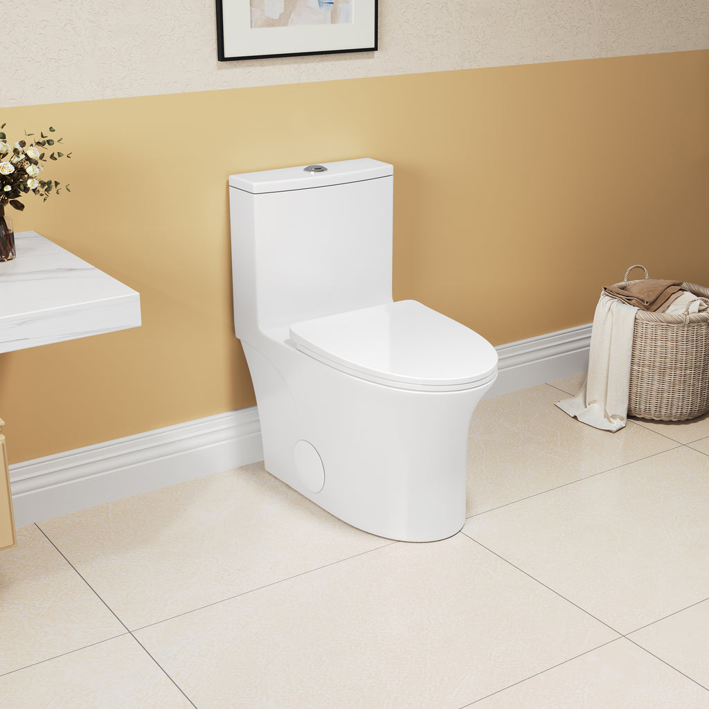 KZG elongated comfort height one-piece white ceramic toilet with soft close seat — image 1