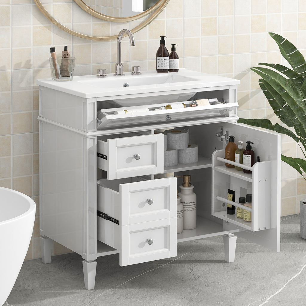 White ceramic bathroom vanity with drawers — 30 inch — image 2