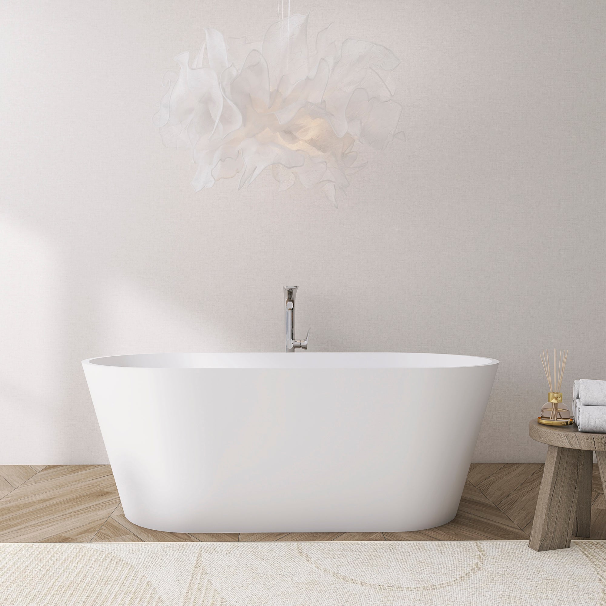 KZG 67-inch freestanding soaking bathtub in matte white solid surface — image 1