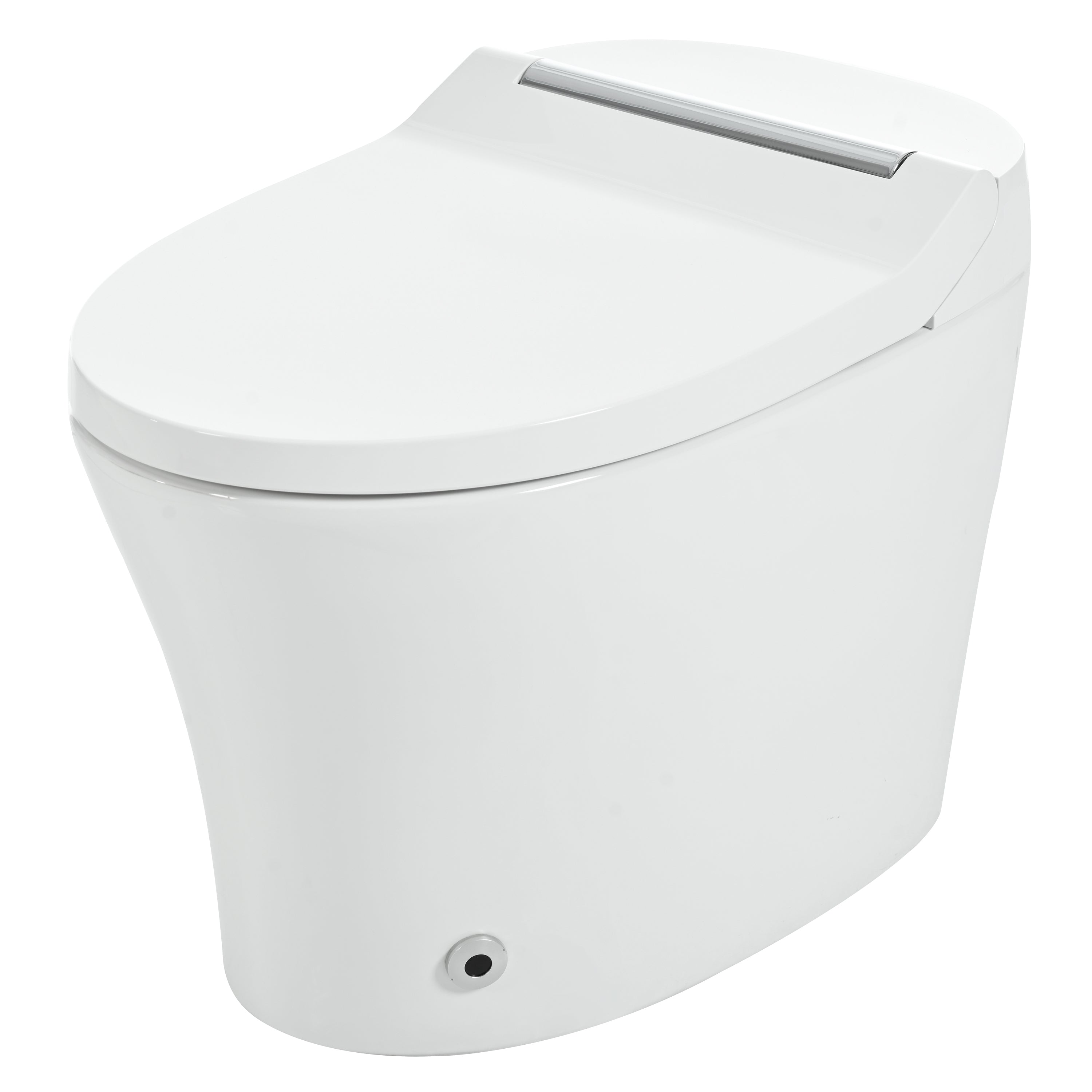 KZG smart elongated toilet with heated seat, foot sensor flush, and night light in white and silver — image 2