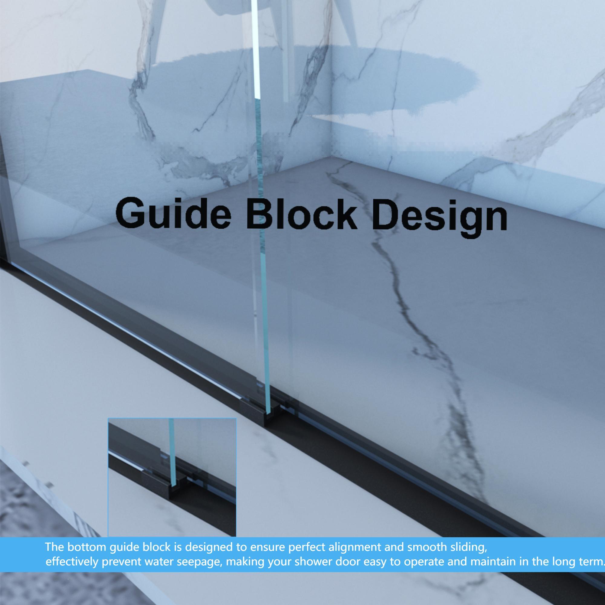 KZG matte black aluminum double sliding shower door with clear tempered glass and black hardware — image 6