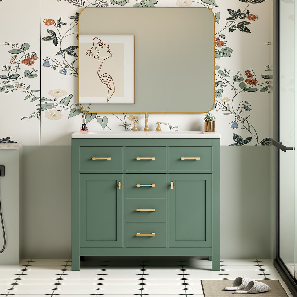 KZG 36in modern green bathroom vanity with ceramic sink and soft-close doors — image 2
