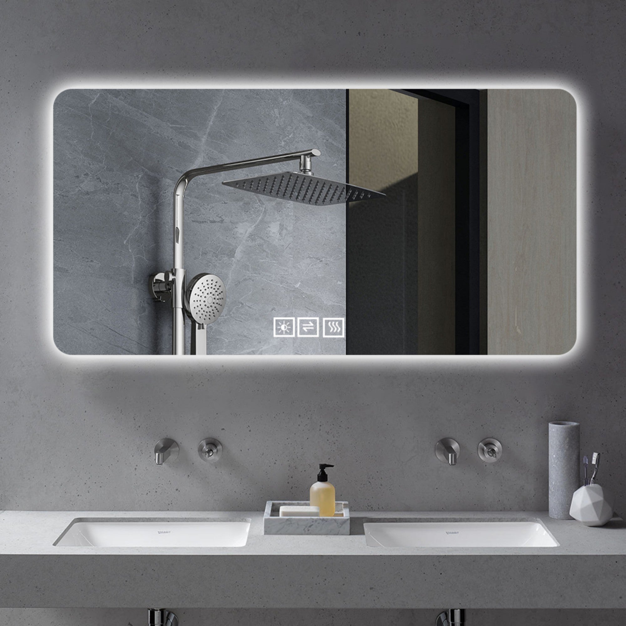 KZG 28x60 in. LED bathroom mirror with three-color dimmable backlight in silver — image 2