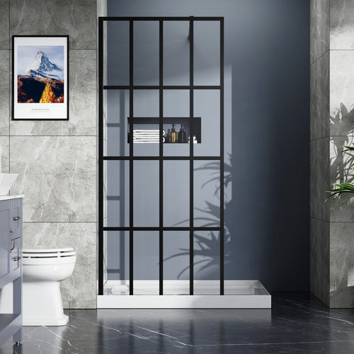 Black aluminum shower screen panel with tempered glass — image 2