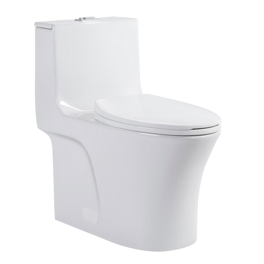 KZG glossy white one-piece toilet with dual flush and soft-close seat — image 1
