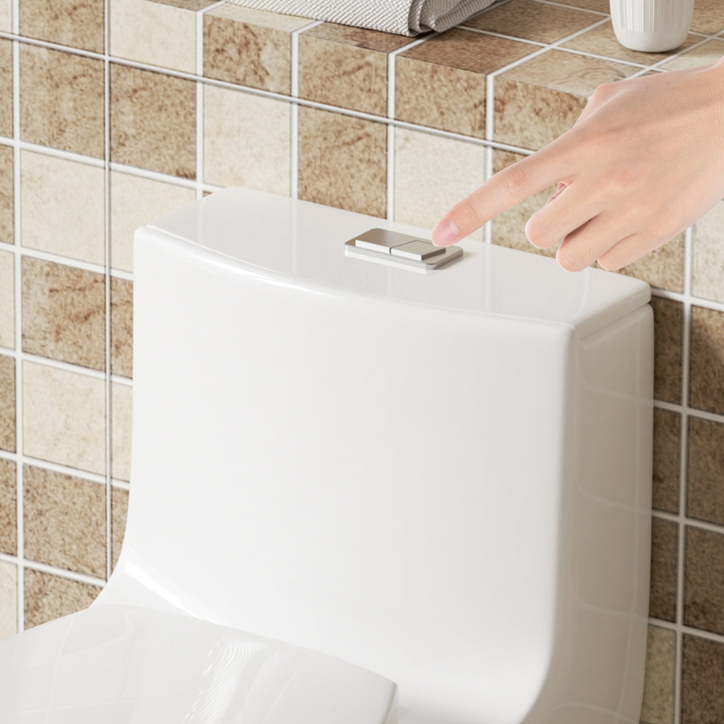 KZG glossy white one-piece toilet with dual flush and soft-close seat — image 6