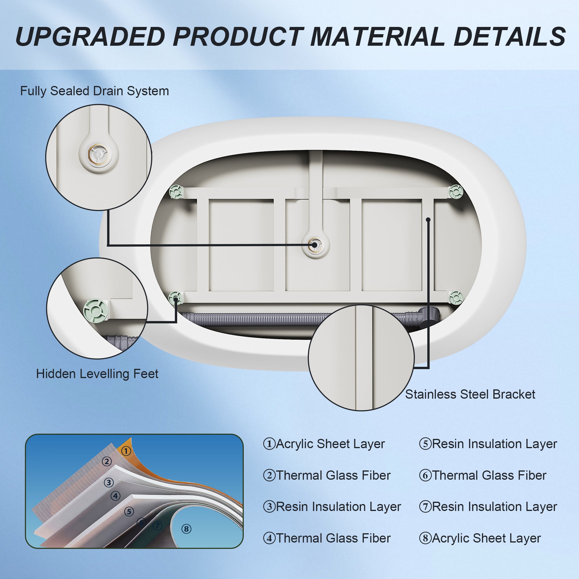 KZG 47-inch gloss white acrylic freestanding oval bathtub with chrome overflow and pop-up drain — image 7