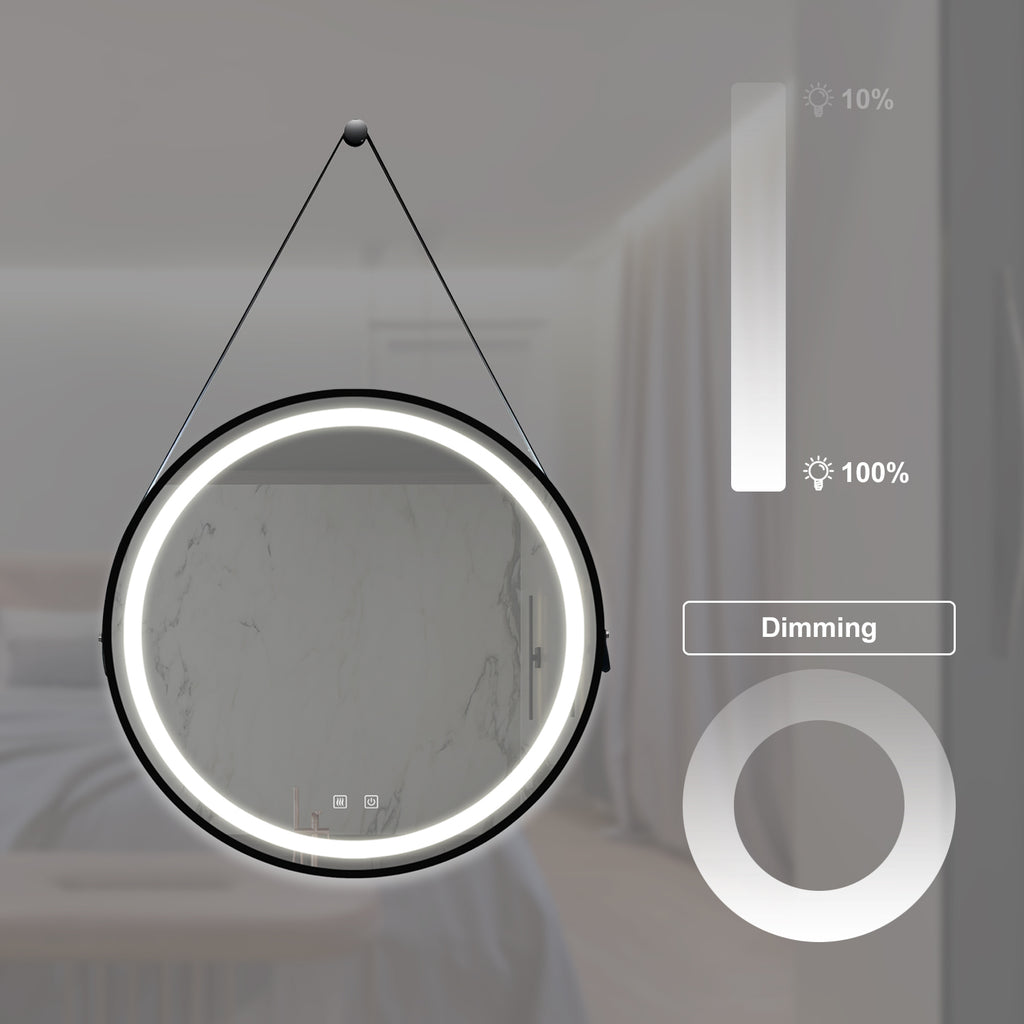 KZG 32-inch square LED vanity mirror with black aluminum frame and dimmable backlight — image 4