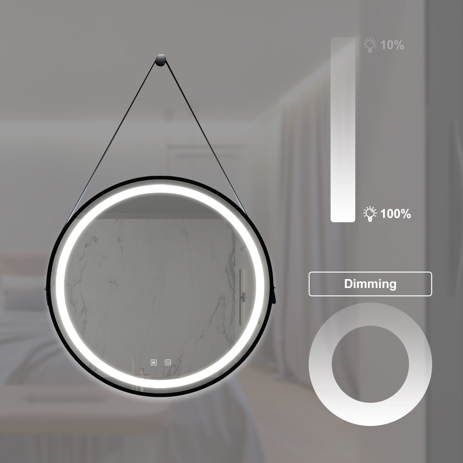 KZG 32-inch square LED vanity mirror with black aluminum frame and dimmable backlight — image 4