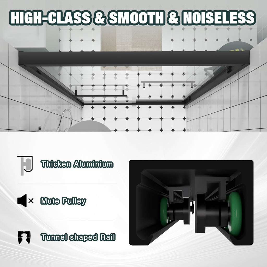 KZG 48-inch matte black bypass sliding shower door with clear tempered glass — image 4