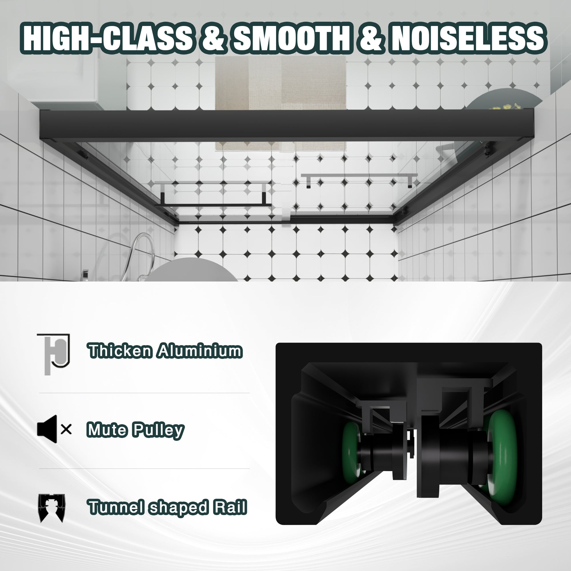 KZG 48-inch matte black bypass sliding shower door with clear tempered glass — image 4