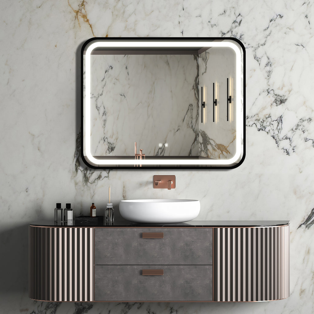 Matte black LED vanity mirror with dimmable lighting and anti-fog — image 2