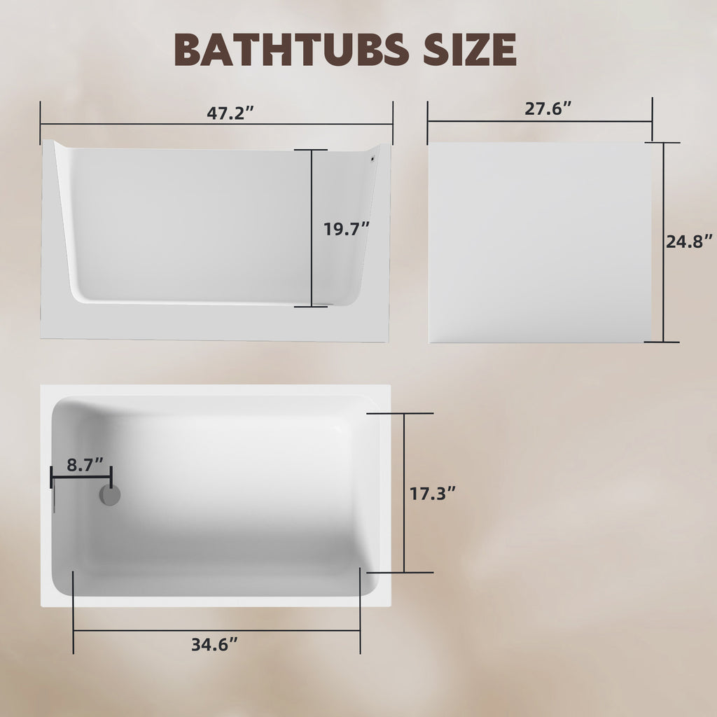 KZG 47 in. gloss white acrylic freestanding soaking bathtub with chrome drain — image 3