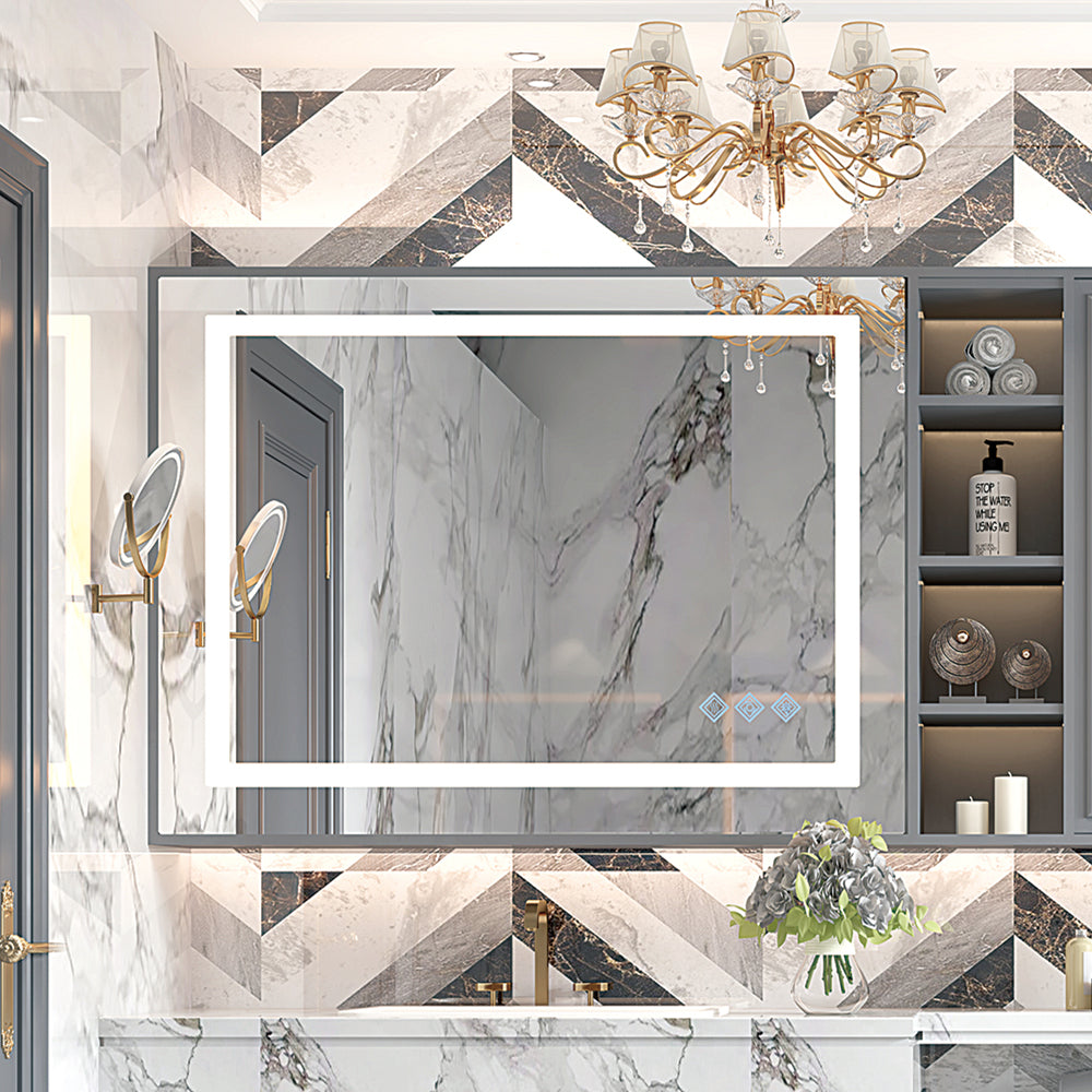 Chrome-frame LED bathroom mirror with 3-color dimmable lighting, 48 in. × 36 in. — image 1
