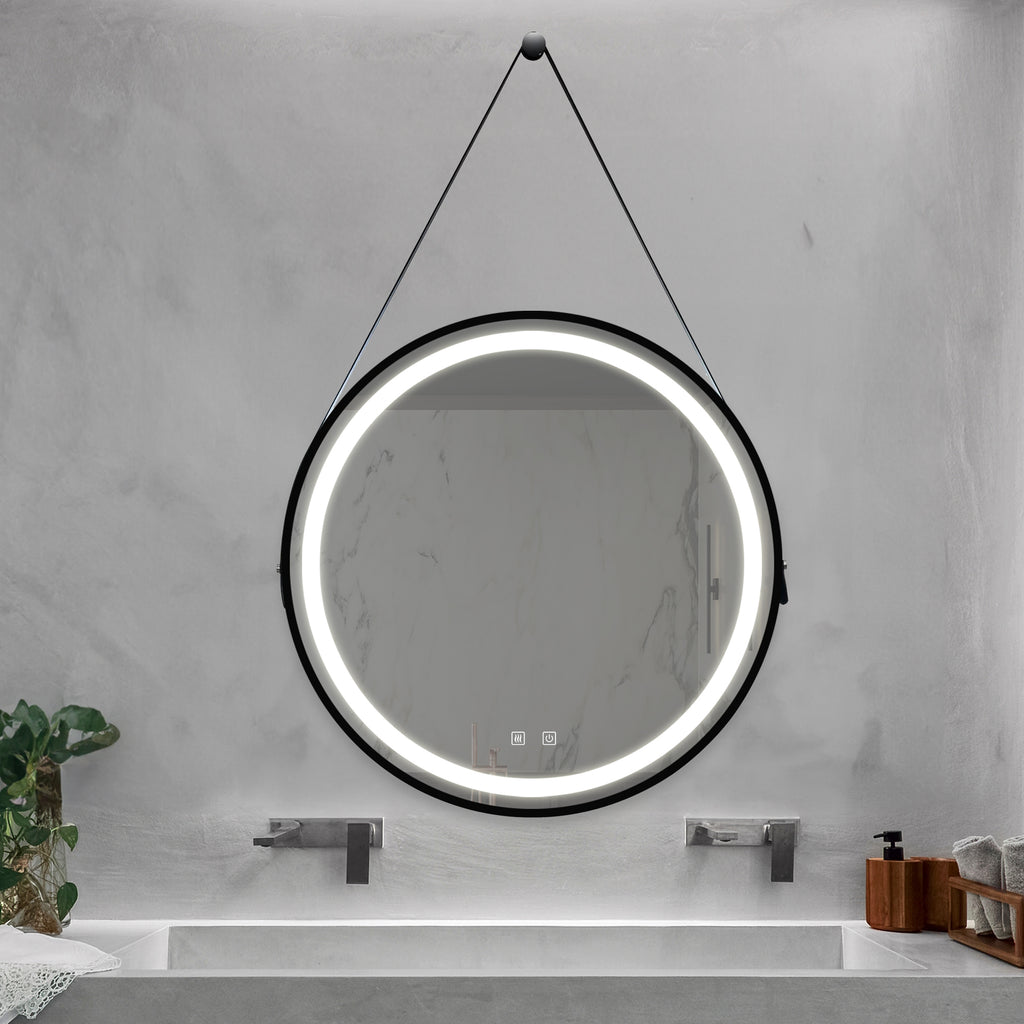 KZG 32-inch square LED vanity mirror with black aluminum frame and dimmable backlight — image 2
