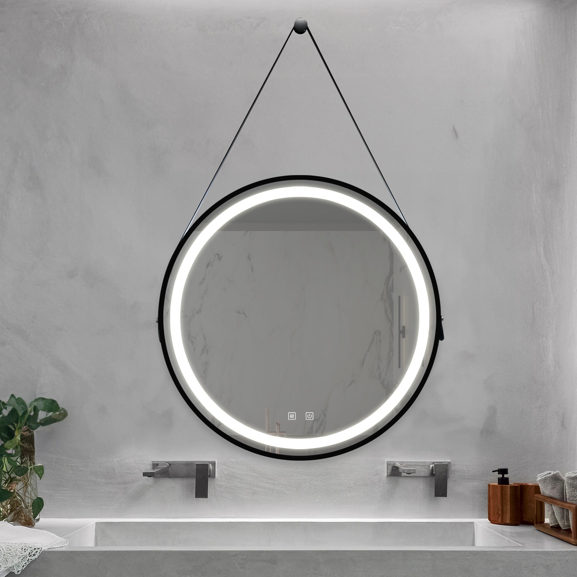 KZG 32-inch square LED vanity mirror with black aluminum frame and dimmable backlight — image 2
