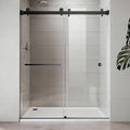 KZG 55-59 inch frameless double sliding shower door in matte black with tempered glass — image 1