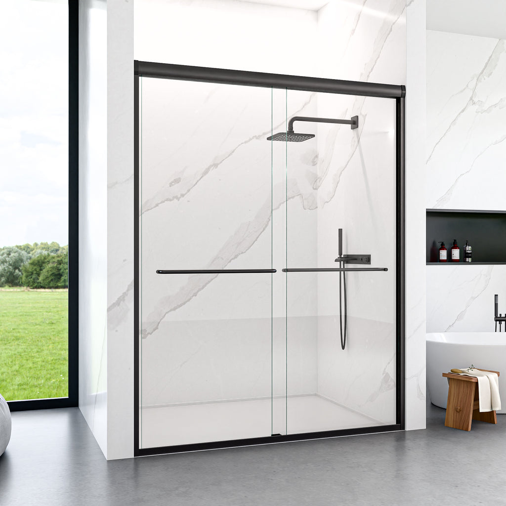 KZG modern semi-frameless double sliding shower door in matte black, 56-60 in. wide with 1/4 in. tempered glass — image 4