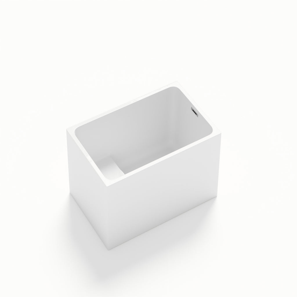 KZG 43 in. gloss white acrylic freestanding soaking bathtub with built-in seat and chrome hardware — image 1