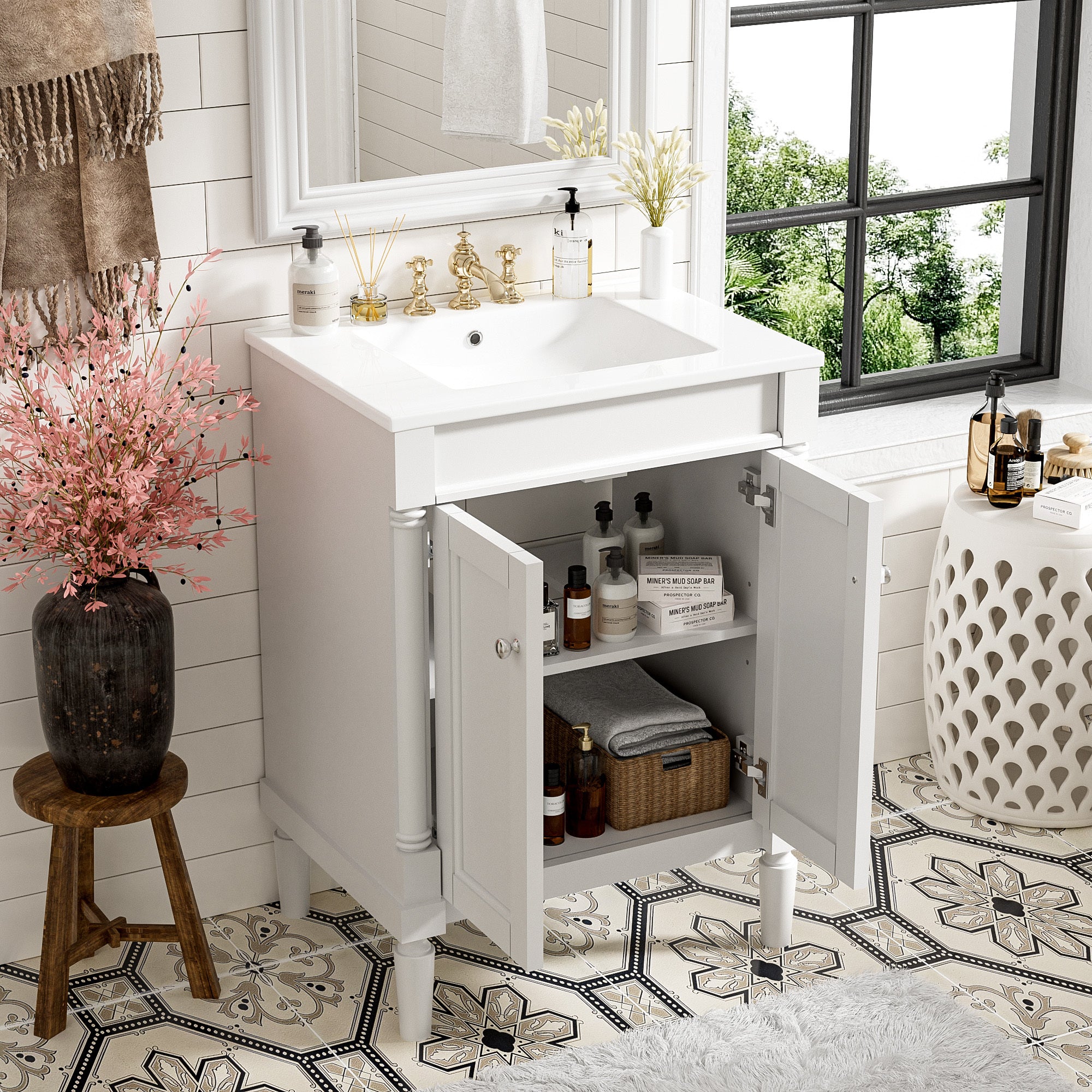 White ceramic modern bathroom vanity with 24-inch width and two-door storage — image 6