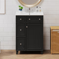 Black 24-inch transitional bathroom vanity with ceramic sink and gold handles — image 2