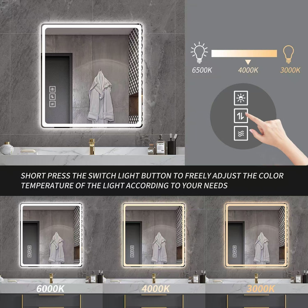 Dimmable LED bathroom mirror with anti-fog silver glass — 36 in. square — image 6