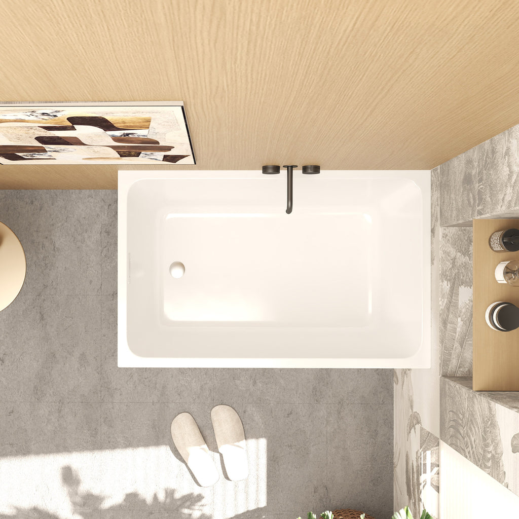 KZG 43 in. gloss white acrylic freestanding soaking bathtub with chrome drain — image 6