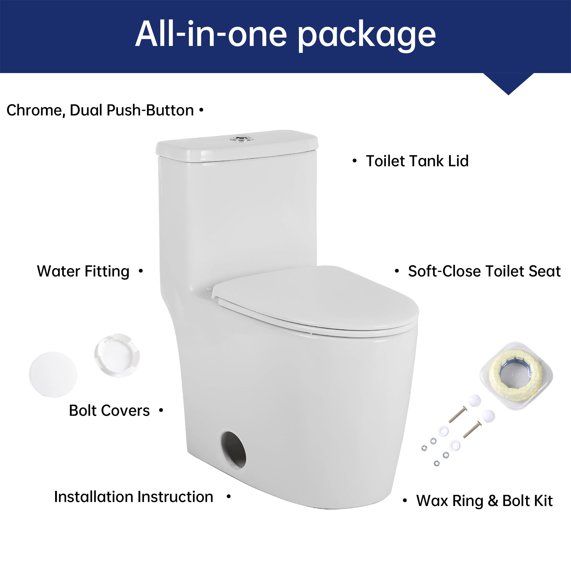 KZG elongated comfort height one-piece toilet with soft-close seat in white ceramic — image 6