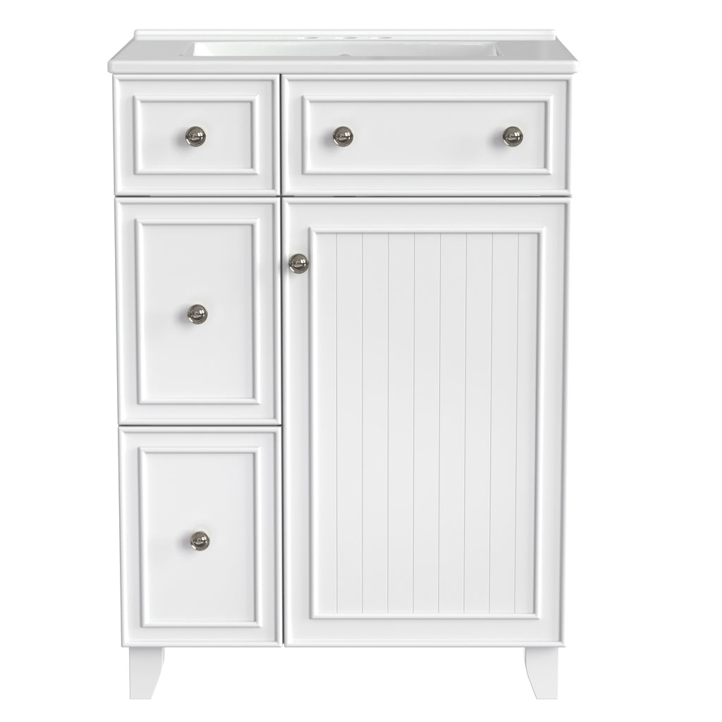 KZG 24-inch white transitional bathroom vanity cabinet with ceramic sink — image 1