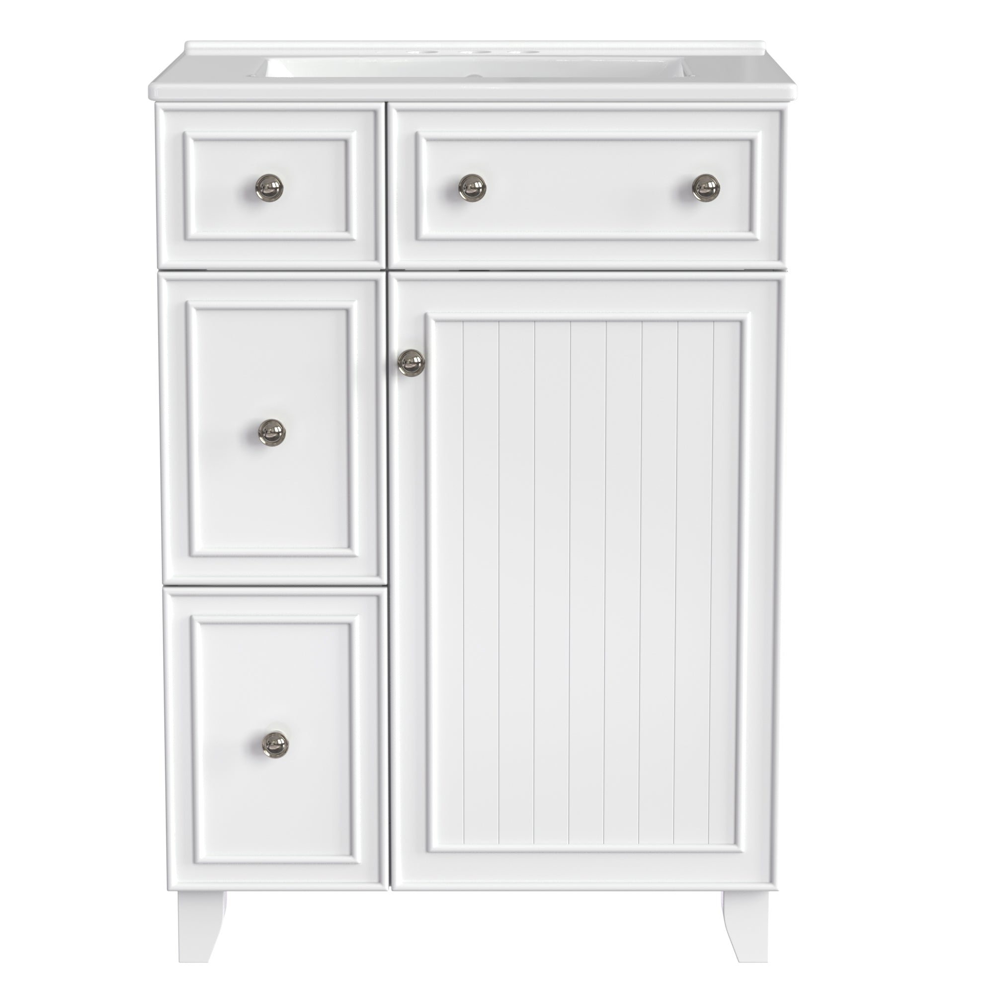 KZG 24-inch white transitional bathroom vanity cabinet with ceramic sink — image 1