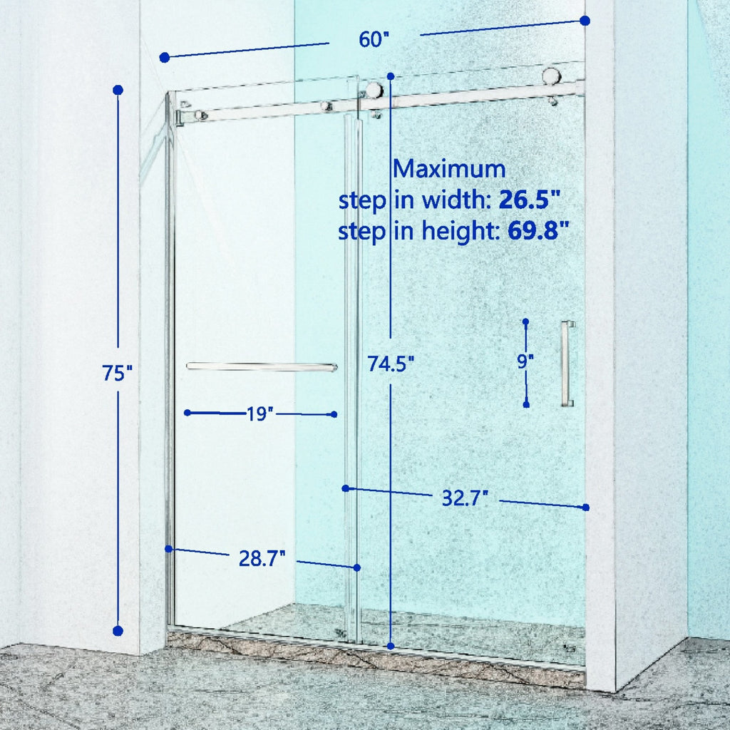 KZG 56-60 in. semi-frame single sliding shower door in brushed nickel with 8mm tempered glass — image 3