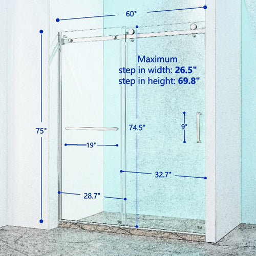 KZG 56-60 in. semi-frame single sliding shower door in brushed nickel with 8mm tempered glass — image 3
